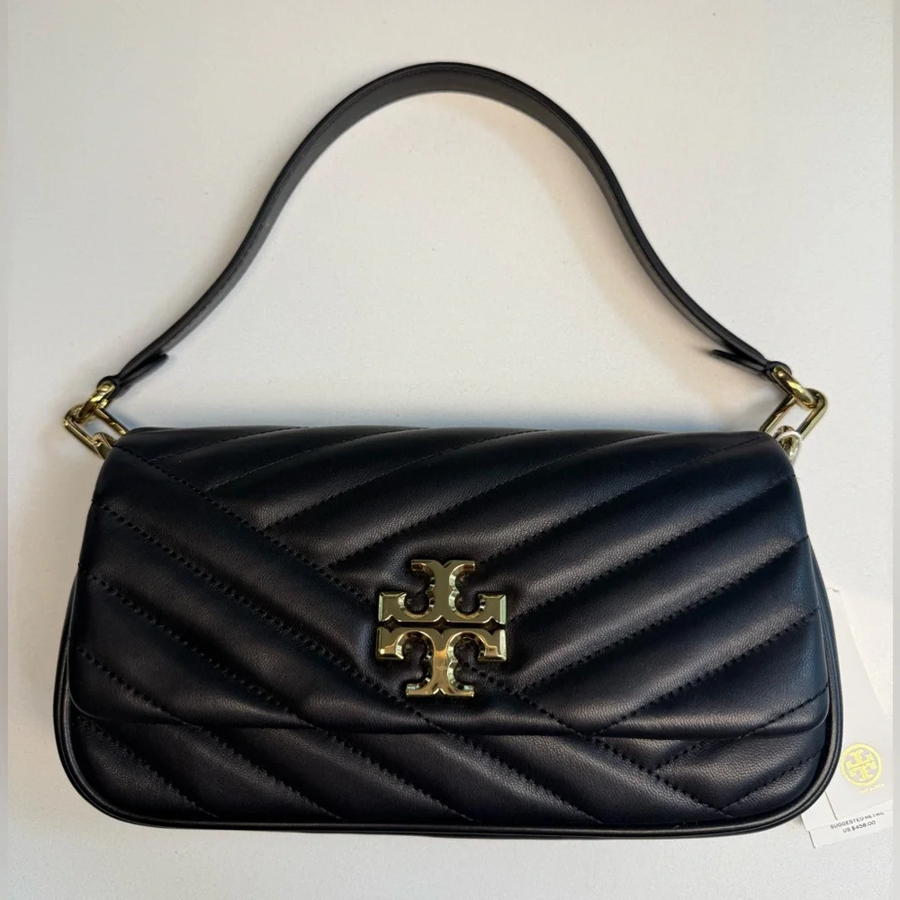 TORY BURCH *NWT* Kira Chevron Small Flap Shoulder Bag in Black Quilted Leather - Picture 7 of 10